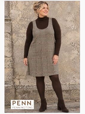 2X PENN Sleeveless Plaid Knit Dress/Pinafore